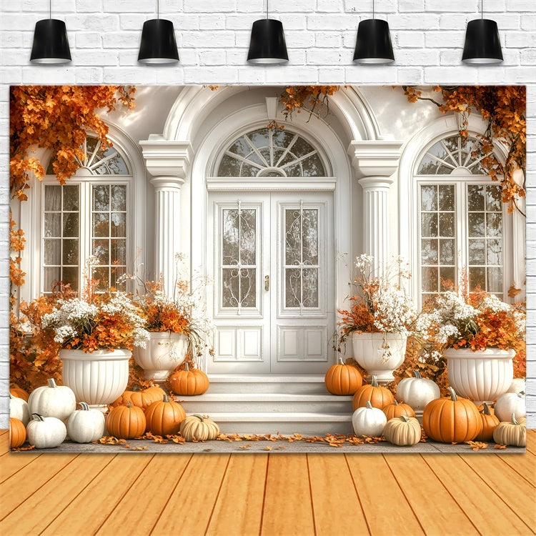 Toile de fond Photo Automne Feuilles Porte Blanche Décor Entrée GQ5-83