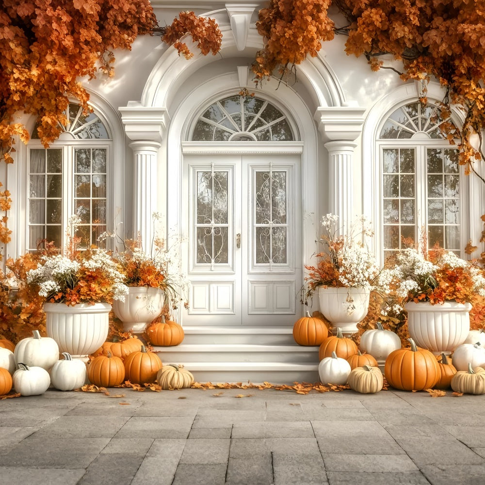 Toile de fond Photo Automne Feuilles Porte Blanche Décor Entrée GQ5-83