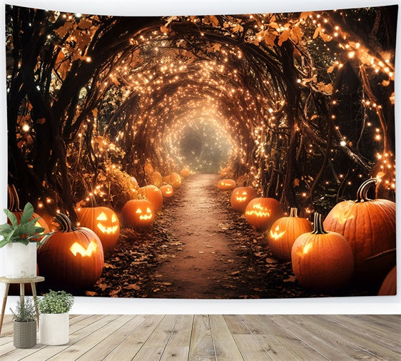 Toile de fond Automne Chemin Citrouilles Halloween GQ5-97
