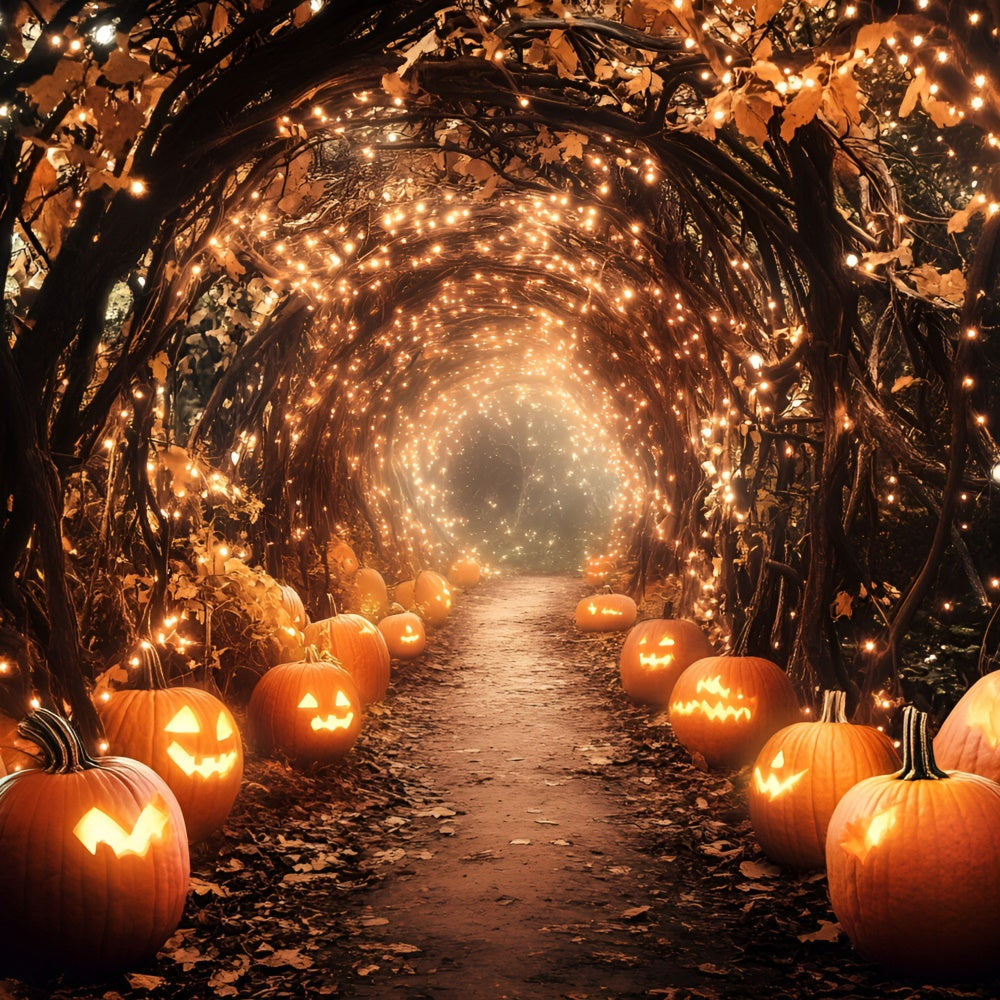 Toile de fond Automne Chemin Citrouilles Halloween GQ5-97