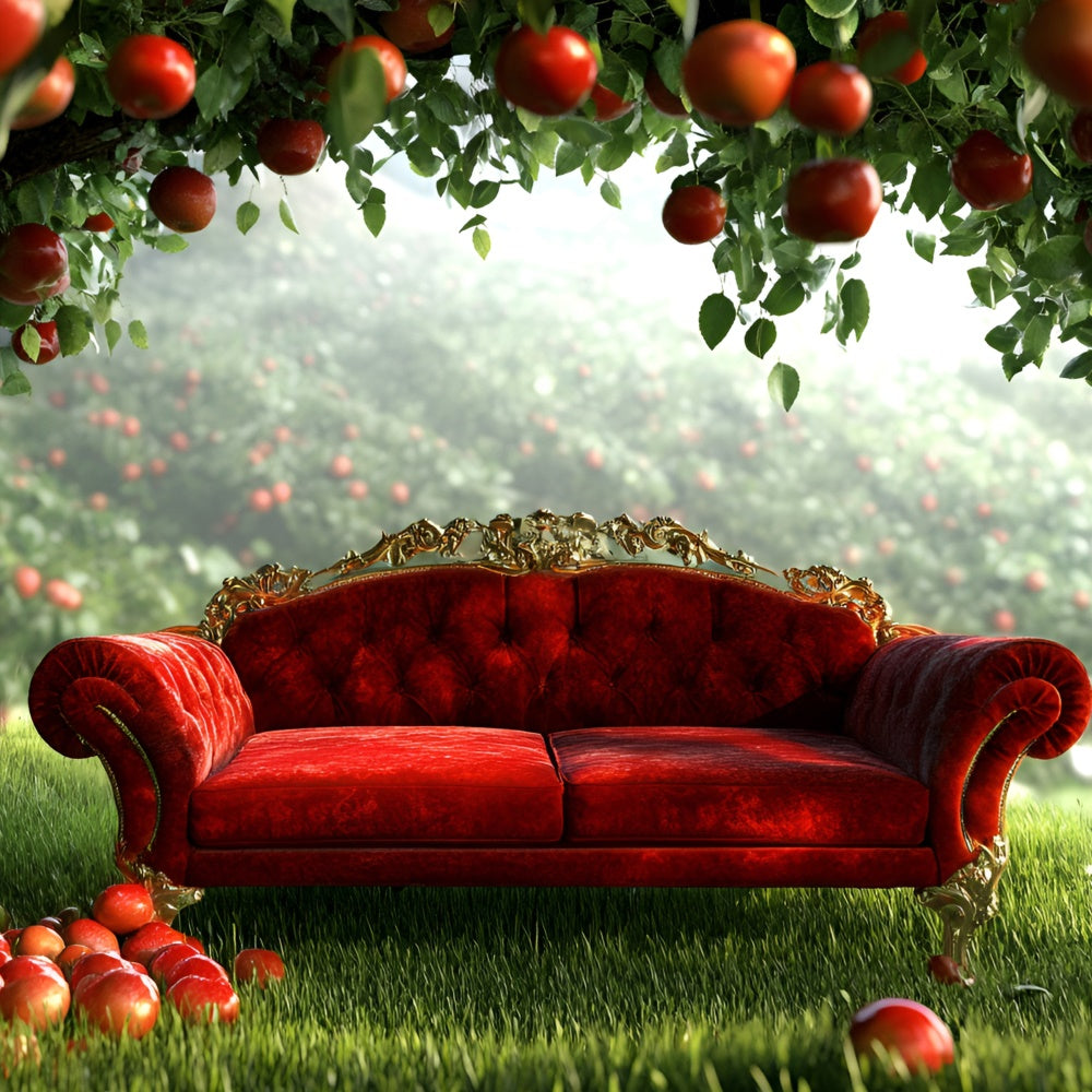 Toile de fond Automne Verger de Pommes Canapé Rouge GQ5-99