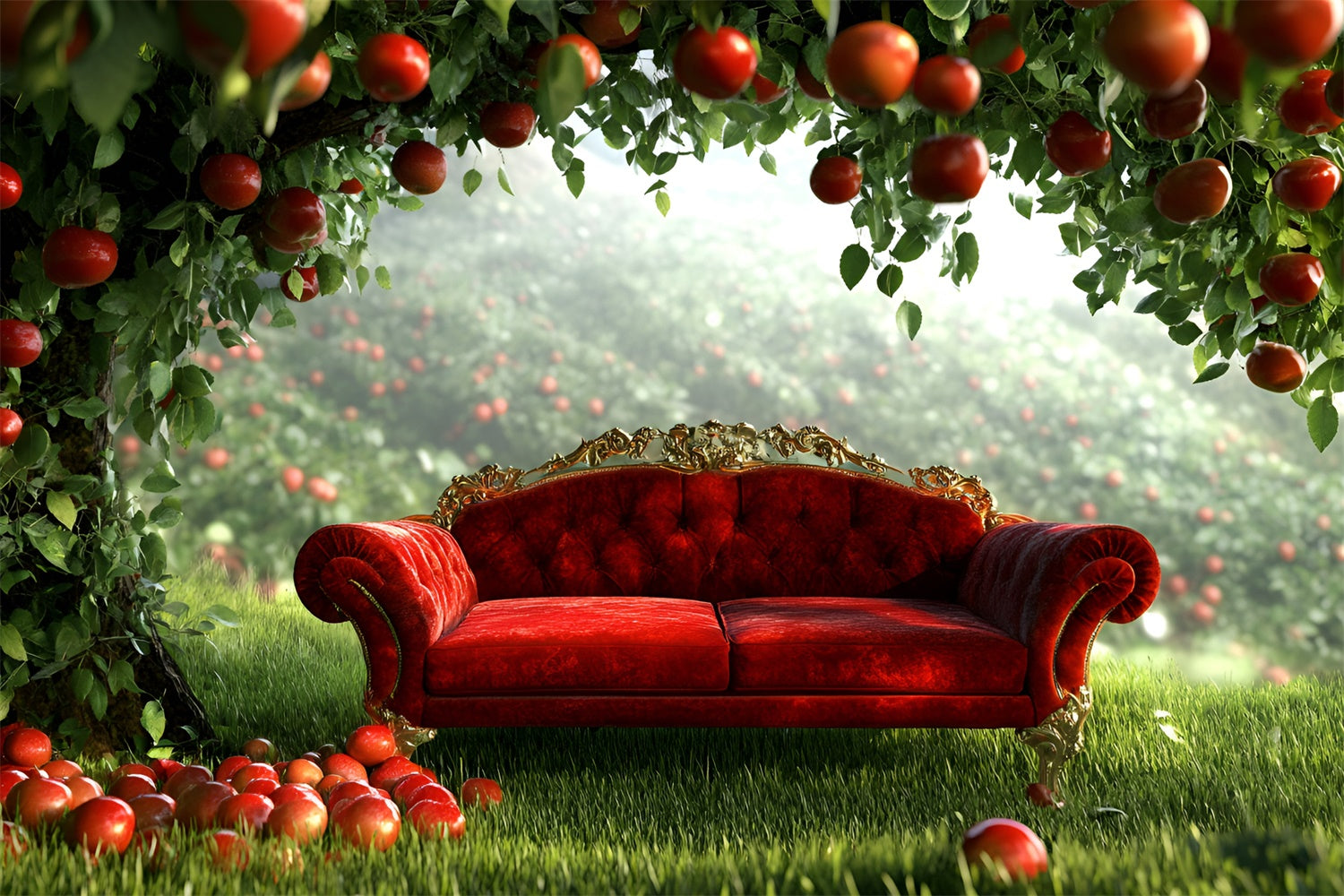 Toile de fond Automne Verger de Pommes Canapé Rouge GQ5-99