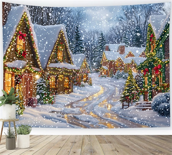 Toile de fond de Noël Village Nuit Silencieuse Neige GQ57-10