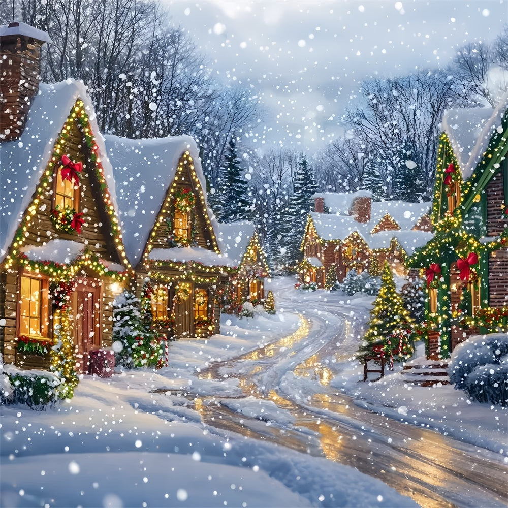 Toile de fond de Noël Village Nuit Silencieuse Neige GQ57-10