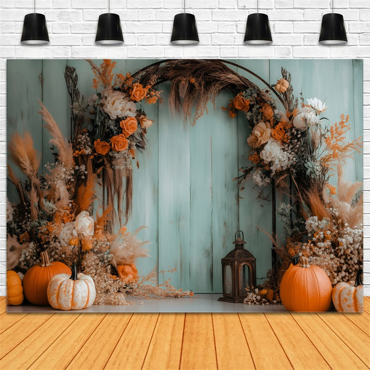 Toile de fond Déco Automne Arche Florale Citrouille Bohème GQ57-100