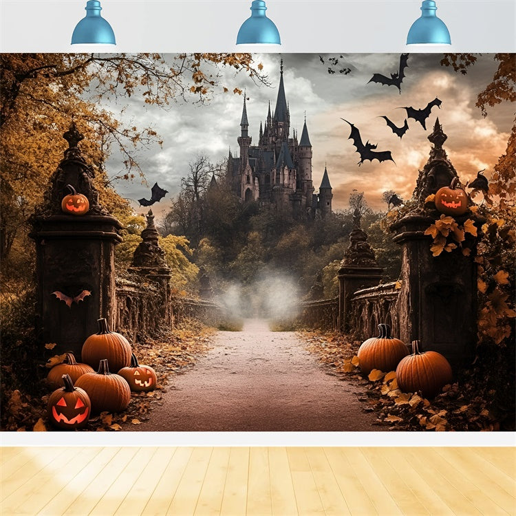 Toile de fond Déco Automne Château Hanté Halloween GQ57-103