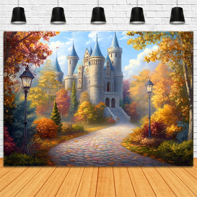 Toile de fond Photo Automne Sentier Doré Forêt Château GQ57-104