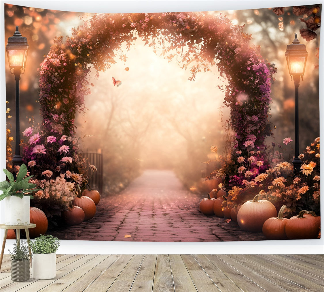 Toile de fond Photo Automne Jardin Crépuscule Citrouille GQ57-105
