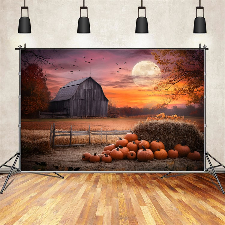 Toile de fond Automne Grange Crépuscule Scène GQ57-106