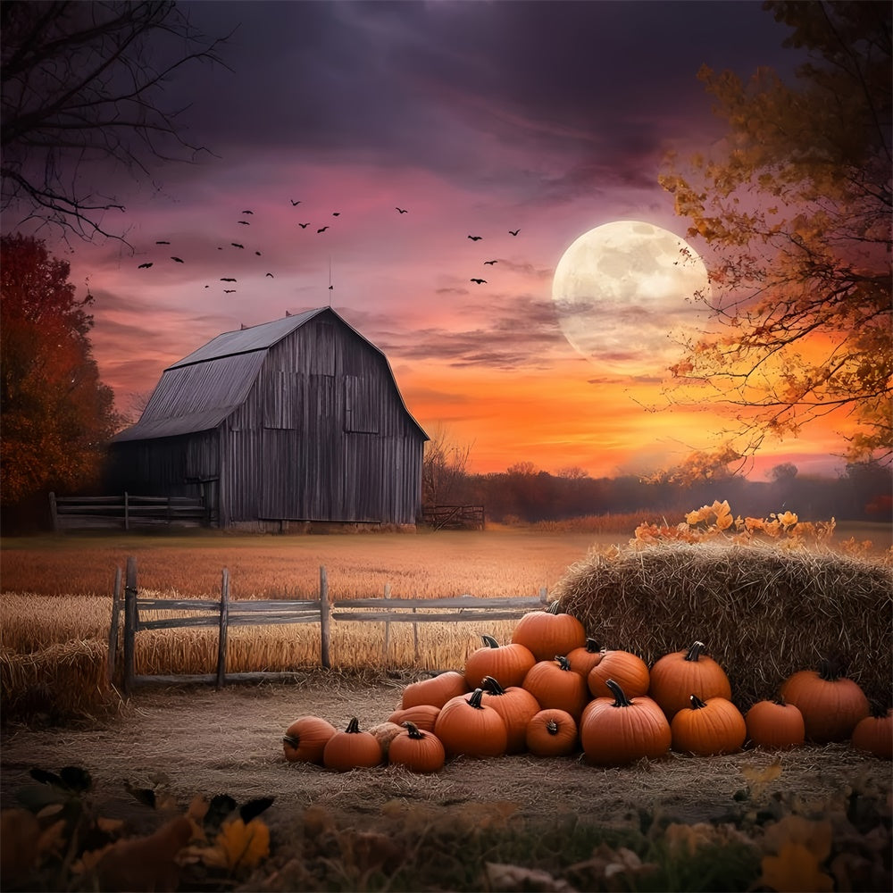 Toile de fond Automne Grange Crépuscule Scène GQ57-106