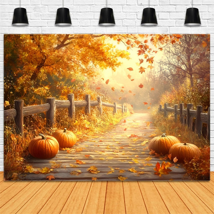 Toile de fond Déco Automne Clôture Sentier Forêt Rustique GQ57-108