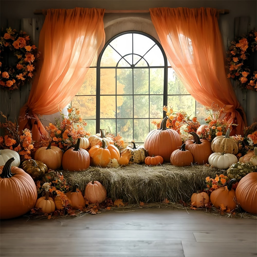 Toile de fond Photo Automne Fenêtre Récolte Citrouille GQ57-110
