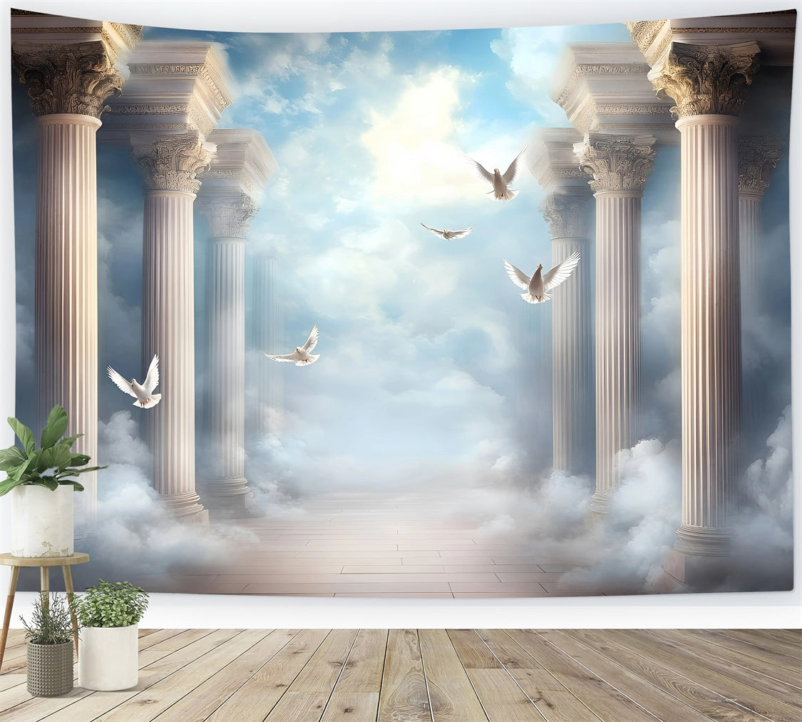 Toile de fond Nuages Vol Colombe Temple Nuage GQ57-129