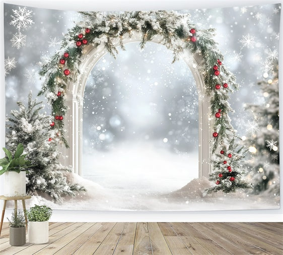 Toile de fond Hiver Arche Guirlande Neigeuse GQ57-139