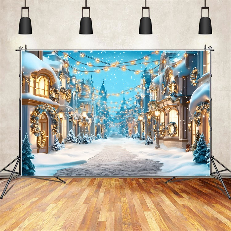 Toile de fond Hiver Rue Festive Enneigée GQ57-140