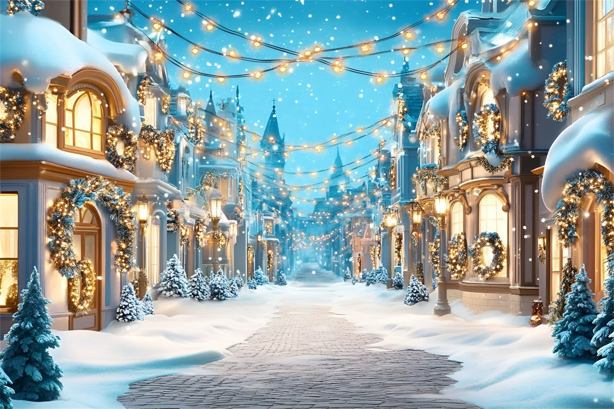 Toile de fond Hiver Rue Festive Enneigée GQ57-140