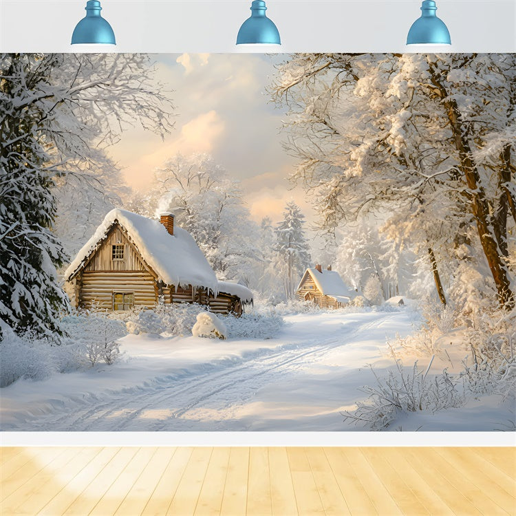 Toile de fond Hiver Chalet Matin Gelé GQ57-141