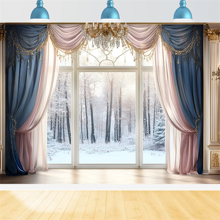Toile de fond Hiver Grande Salle Fenêtre Neige GQ57-148