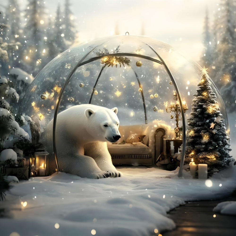 Toile de fond Hiver Forêt Enchantée Ours Polaire GQ57-154