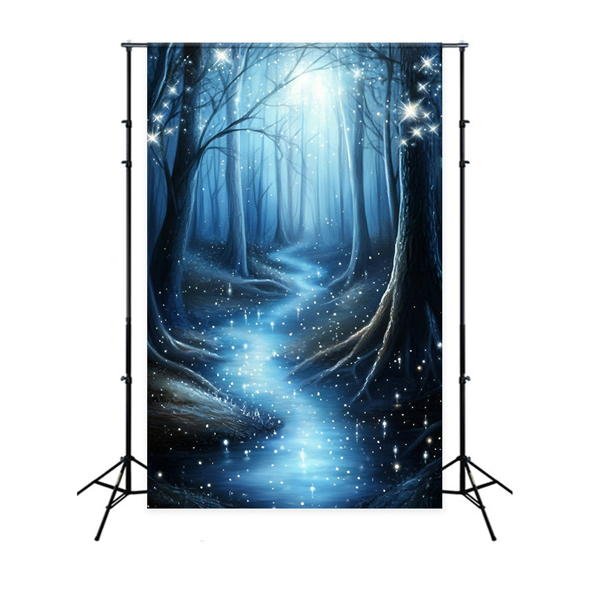 Toile de fond Hiver Forêt Minuit Étincelante GQ57-163