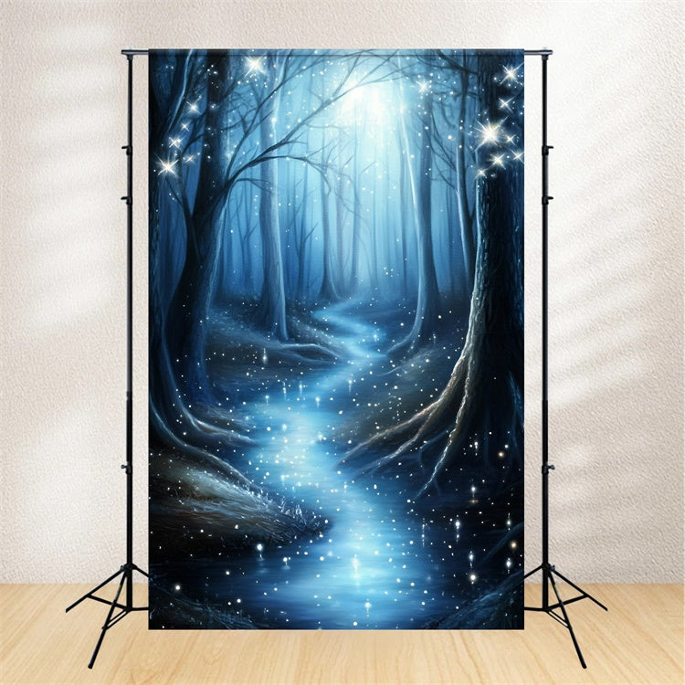 Toile de fond Hiver Forêt Minuit Étincelante GQ57-163
