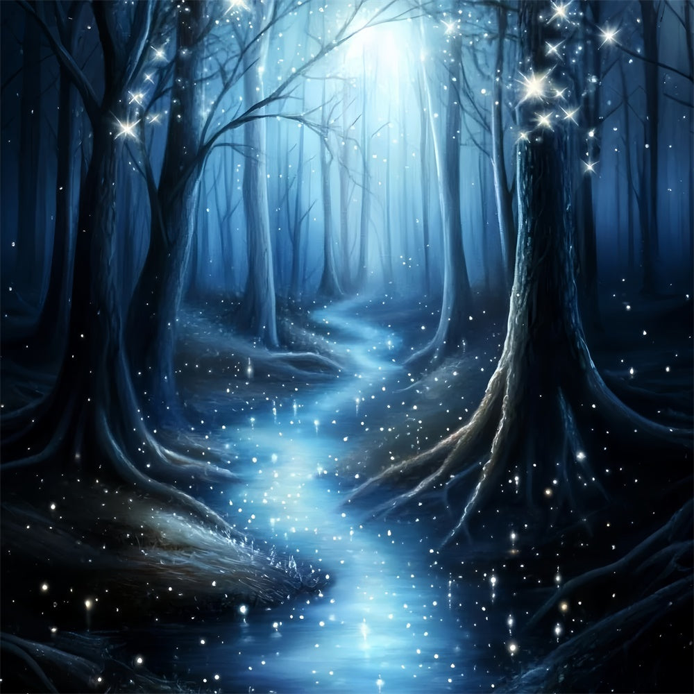 Toile de fond Hiver Forêt Minuit Étincelante GQ57-163