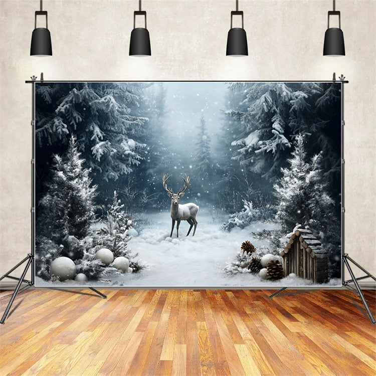 Toile de fond Hiver Cerf Pin Enneigé GQ57-164