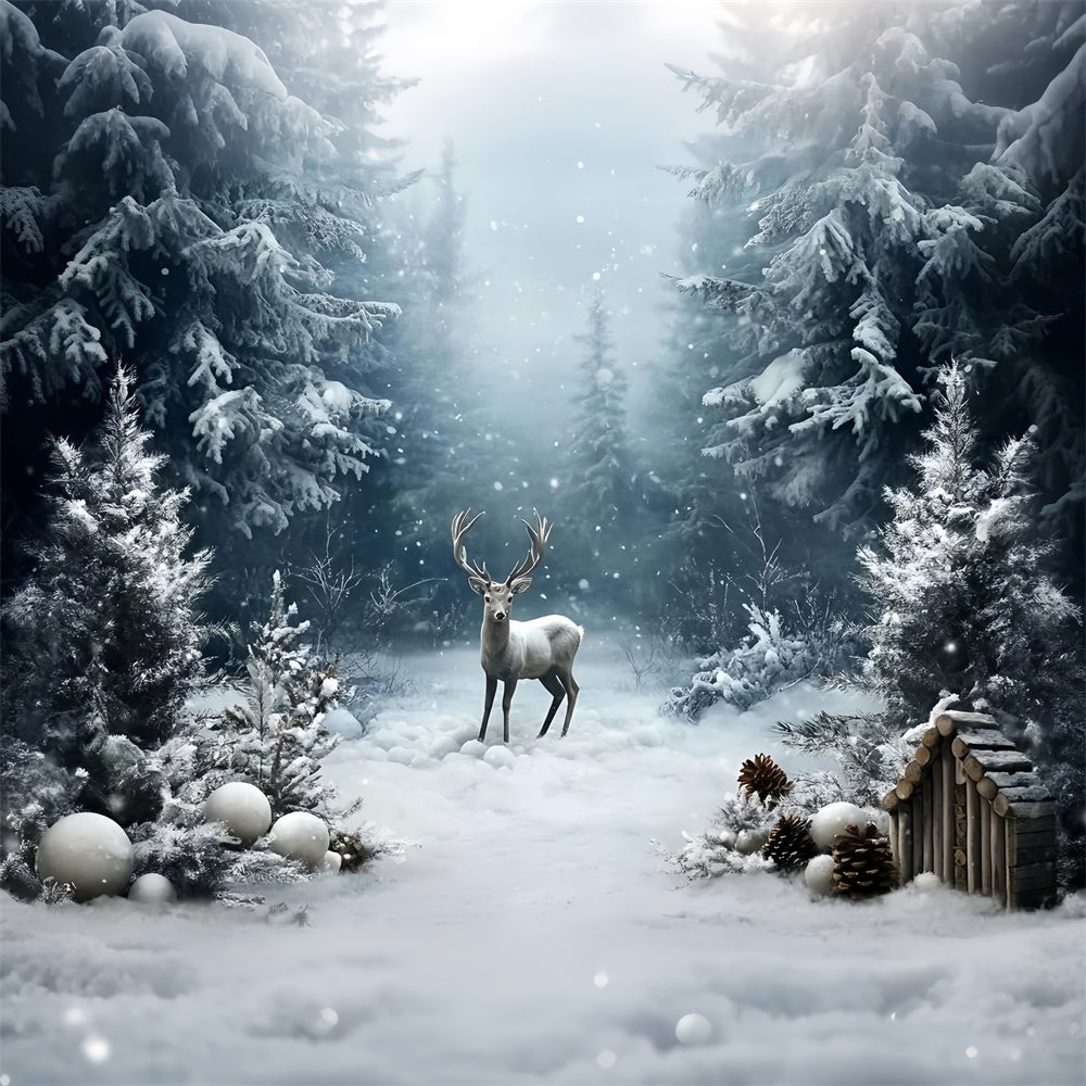 Toile de fond Hiver Cerf Pin Enneigé GQ57-164
