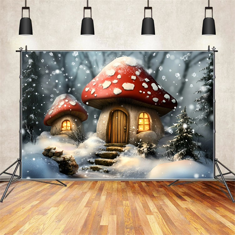 Toile de fond Hiver Cottage Champignon Neigeux GQ57-172