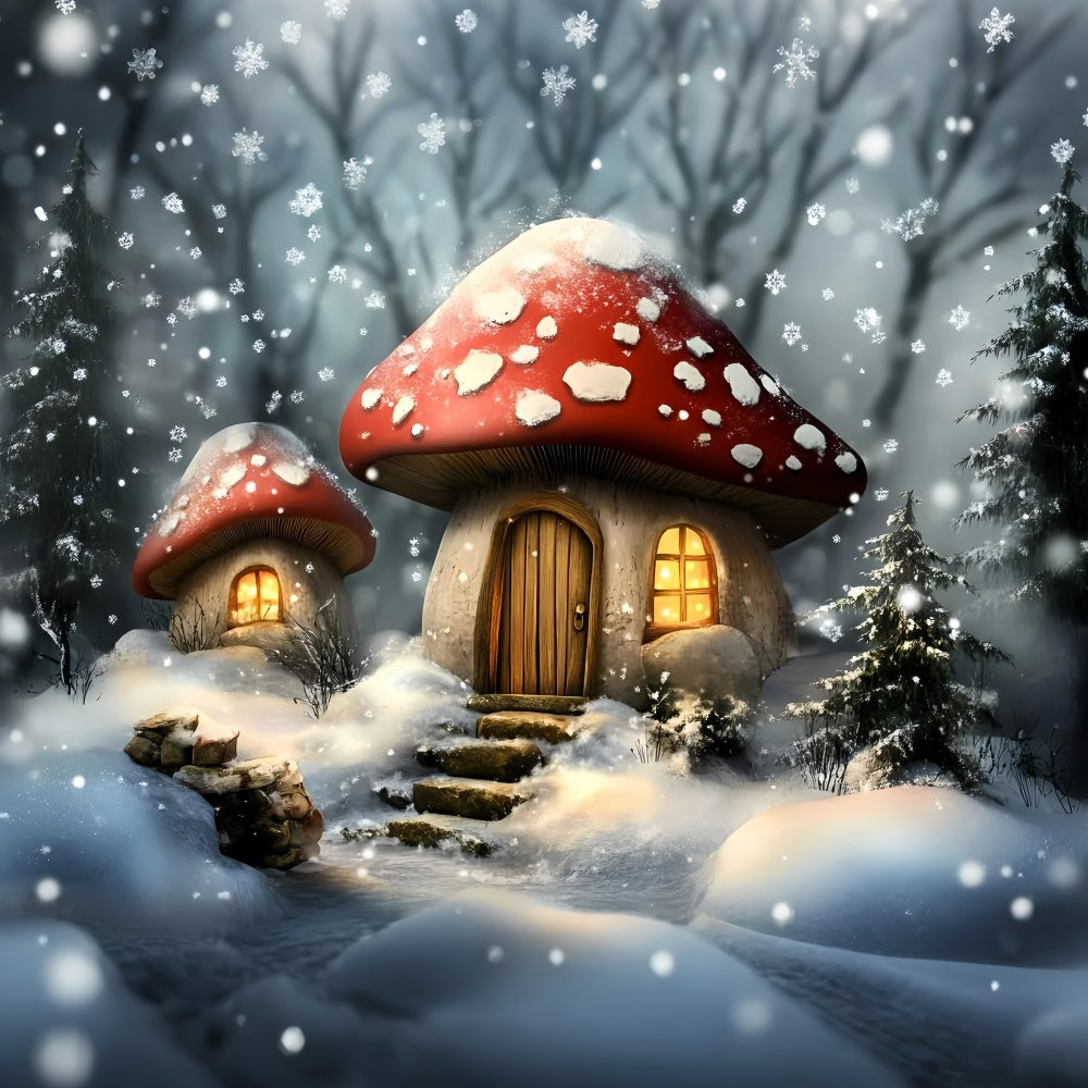 Toile de fond Hiver Cottage Champignon Neigeux GQ57-172