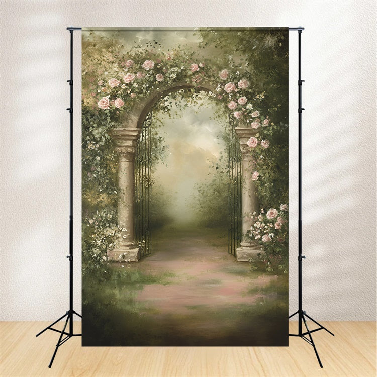 Toile de fond Peinture Tissu Arche Roseraie GQ57-189
