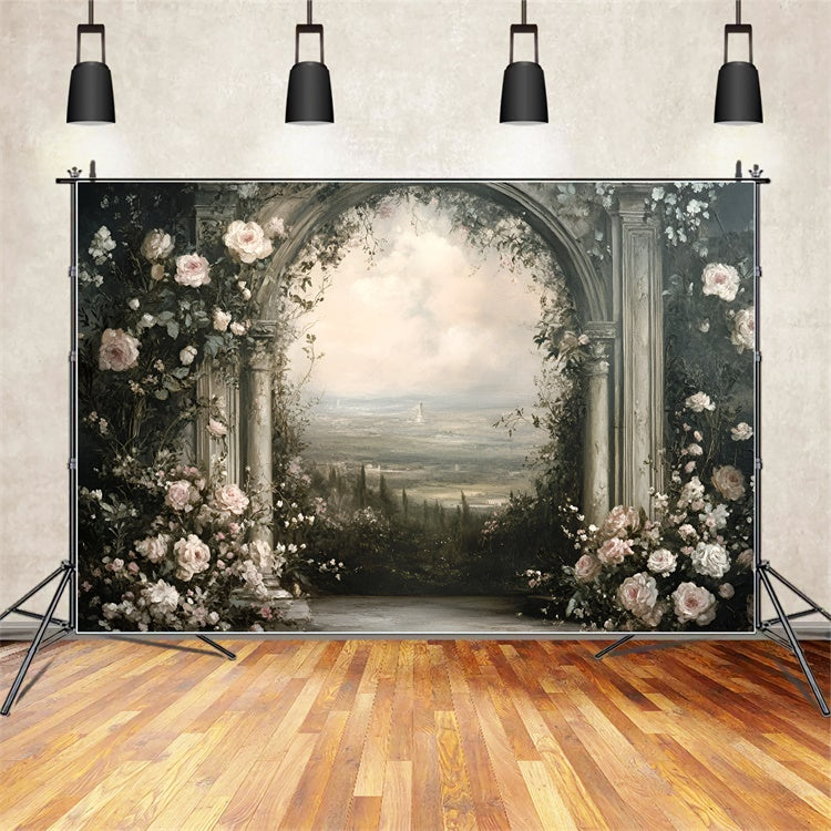 Toile de fond Artistique Tissu Balcon Fleuri Panorama GQ57-198