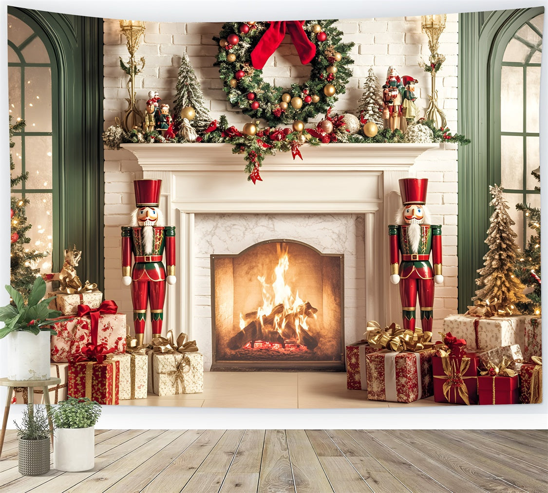 Toile de fond de Noël Foyer Casse-Noisette Rêves au Coin du Feu GQ57-2