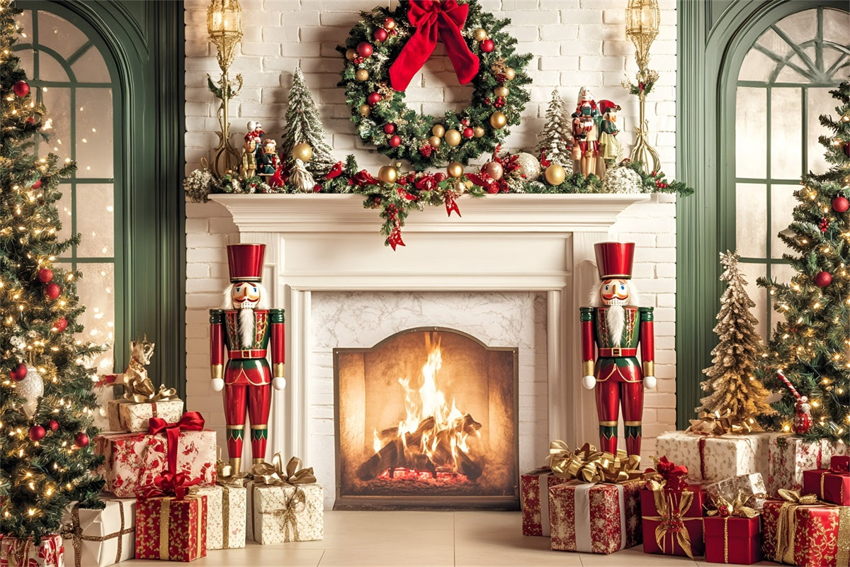 Toile de fond de Noël Foyer Casse-Noisette Rêves au Coin du Feu GQ57-2
