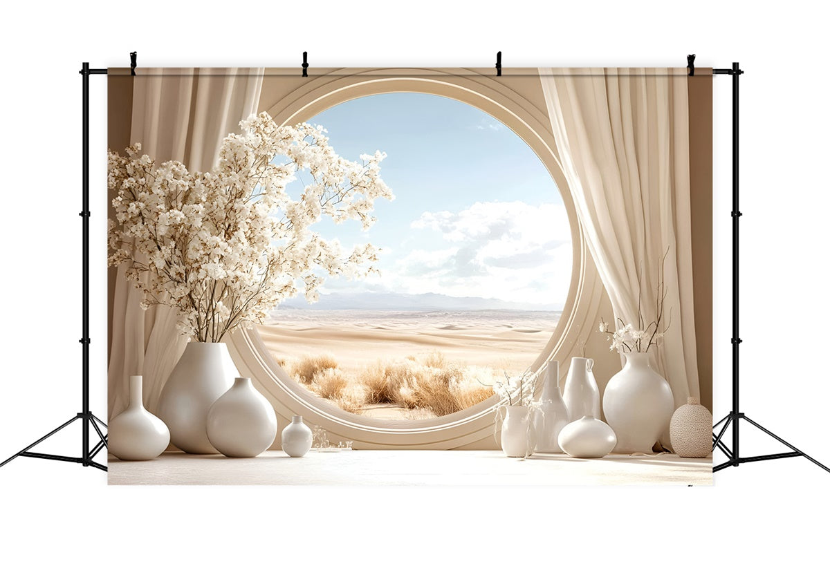 Toile de fond bohème Fenêtre Ronde Floraison Désert GQ57-227