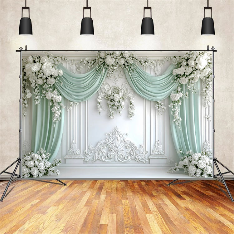 Toile de fond bohème Drapé Vert Royal Floral GQ57-228