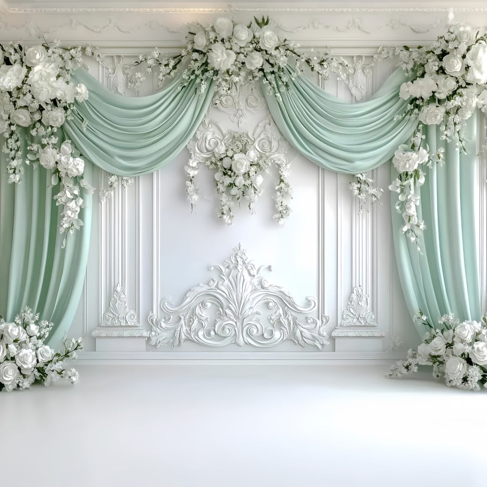 Toile de fond bohème Drapé Vert Royal Floral GQ57-228