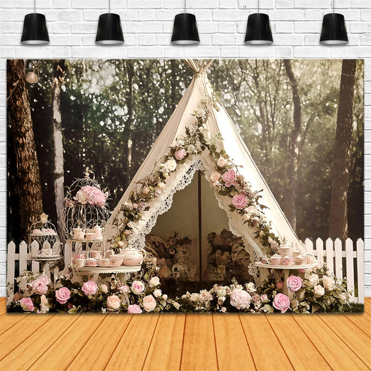 Toile de fond bohème Tente Dentelle Rose GQ57-234
