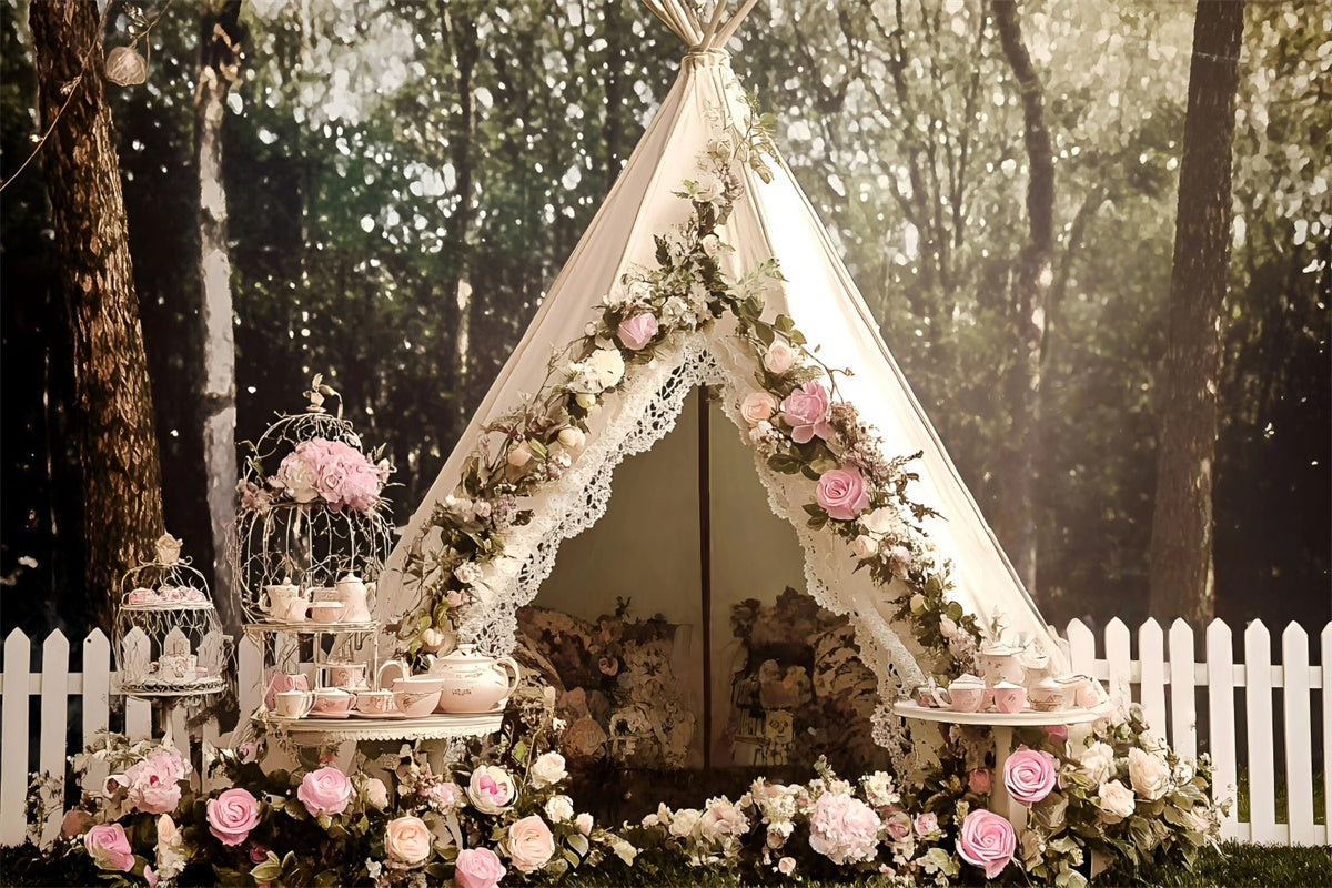Toile de fond bohème Tente Dentelle Rose GQ57-234