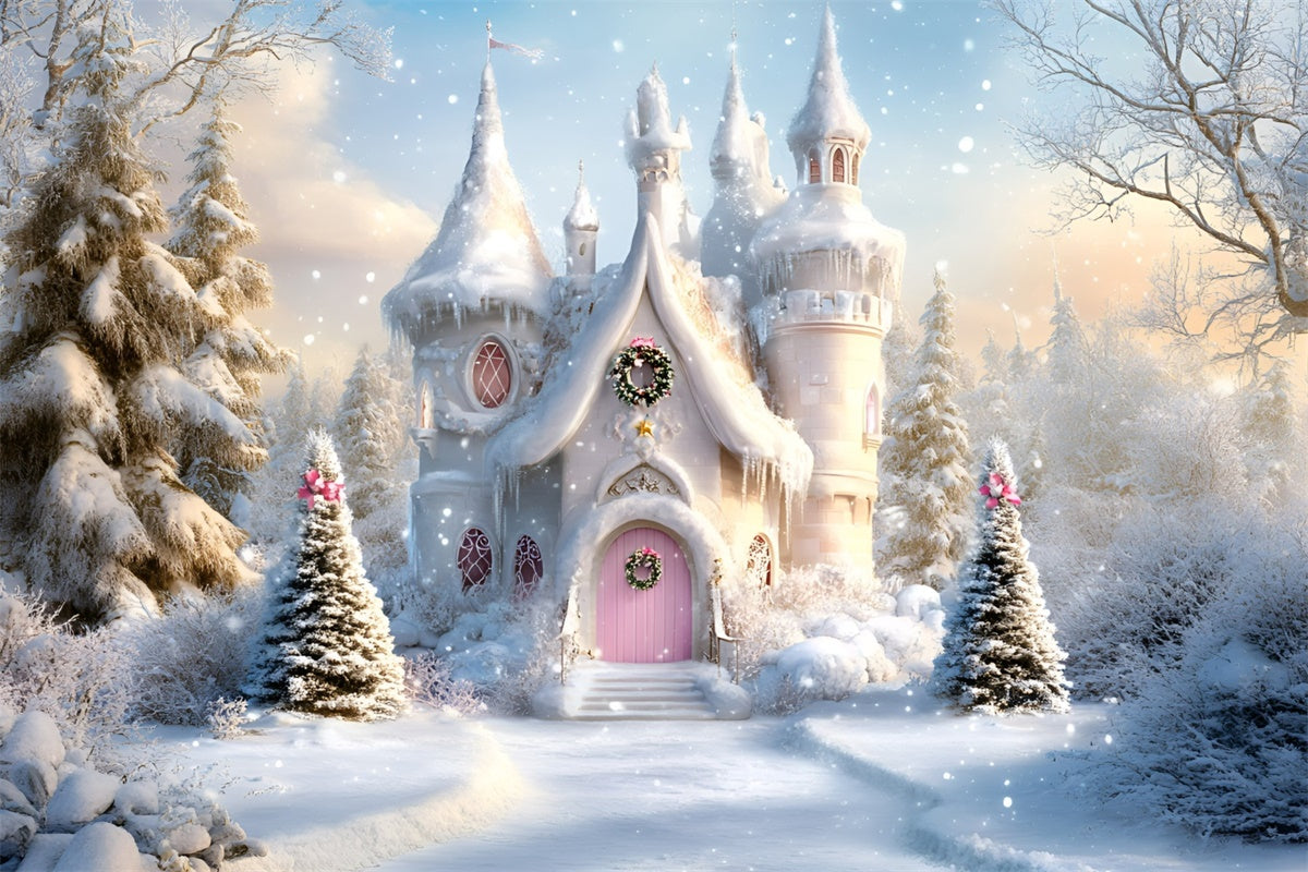 Toile de fond photo Noël Porte Rose et Rêves d’Hiver GQ57-25