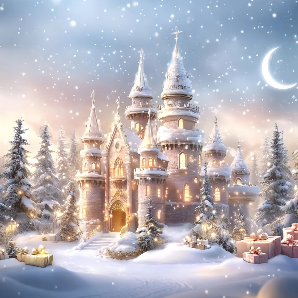 Toile de fond photo Noël Palais de Cadeaux Sous la Neige GQ57-26