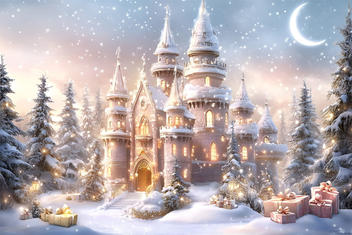 Toile de fond photo Noël Palais de Cadeaux Sous la Neige GQ57-26