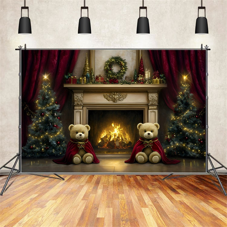 Toile de fond de Noël Cheminée Ourson de Noël GQ57-27