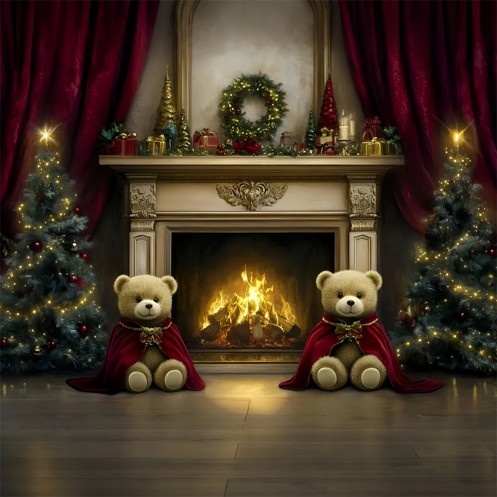 Toile de fond de Noël Cheminée Ourson de Noël GQ57-27