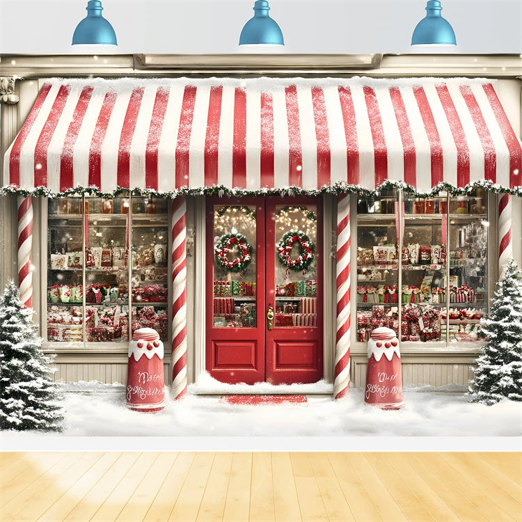 Toile de fond photo Noël Marché Sucré Rayé GQ57-28