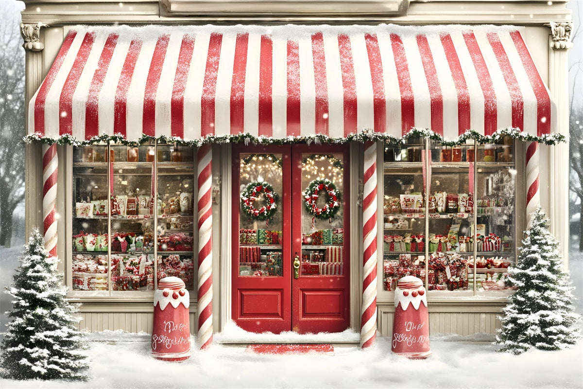 Toile de fond photo Noël Marché Sucré Rayé GQ57-28