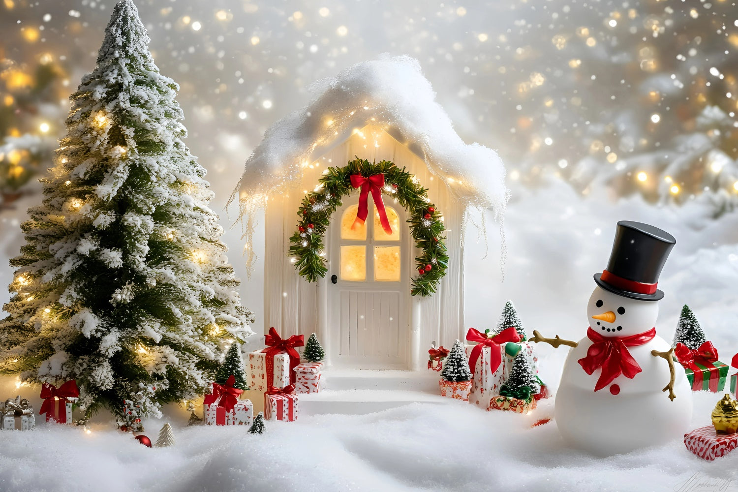 Toile de fond photo Noël Joie du Chalet Bonhomme de Neige GQ57-34