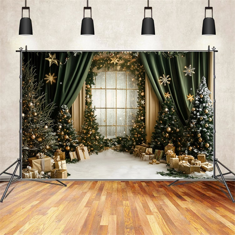 Toile de fond photo Noël Rideau Vert Royal GQ57-35