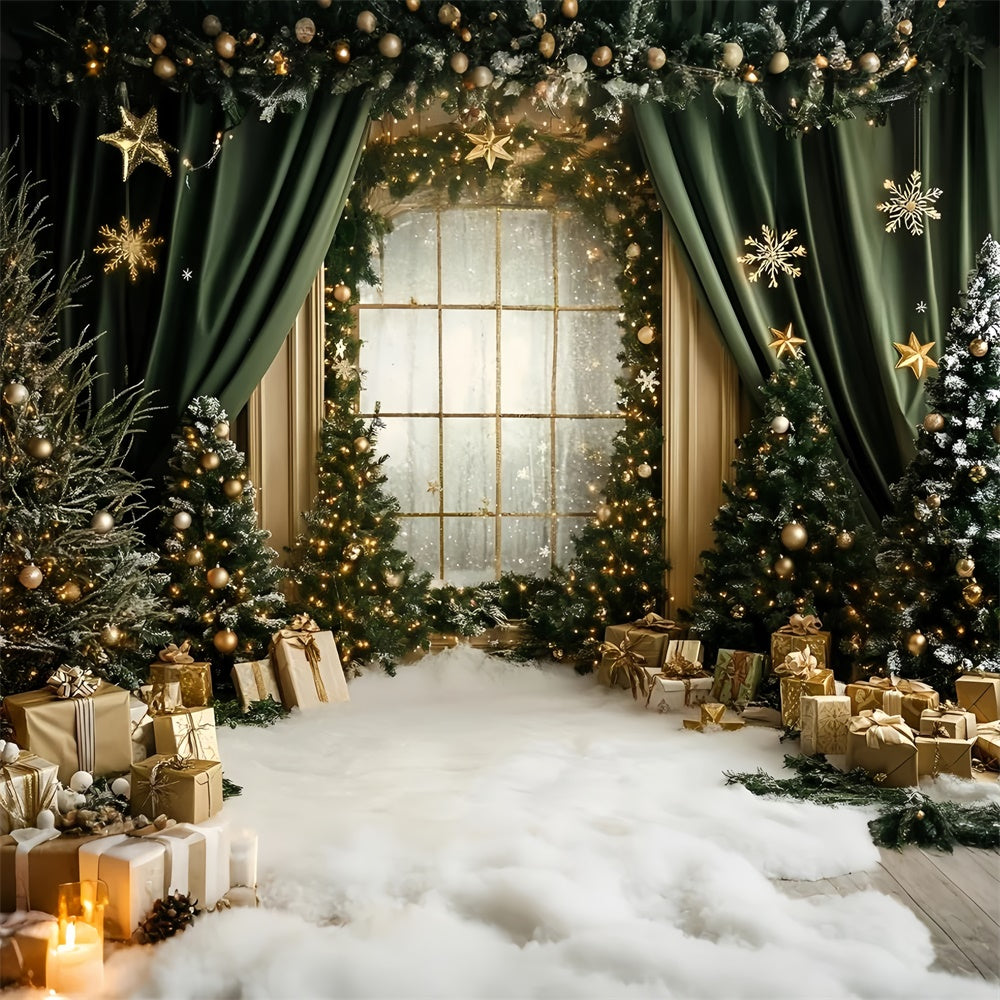 Toile de fond photo Noël Rideau Vert Royal GQ57-35