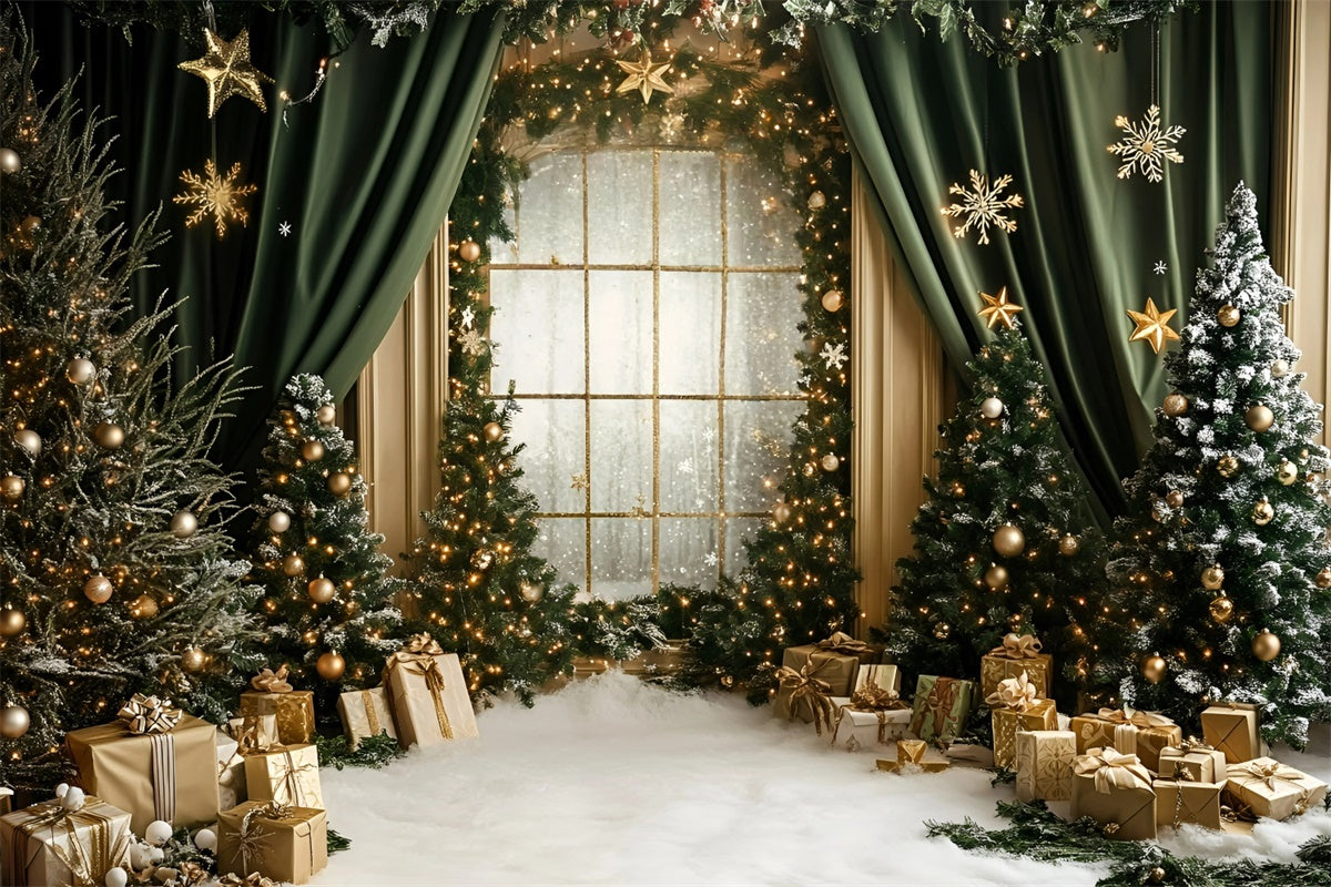 Toile de fond photo Noël Rideau Vert Royal GQ57-35